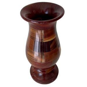 Wood Vase 8.5" Tall Hand Turned Solid Wood Inlay Cabincore Boho Natural